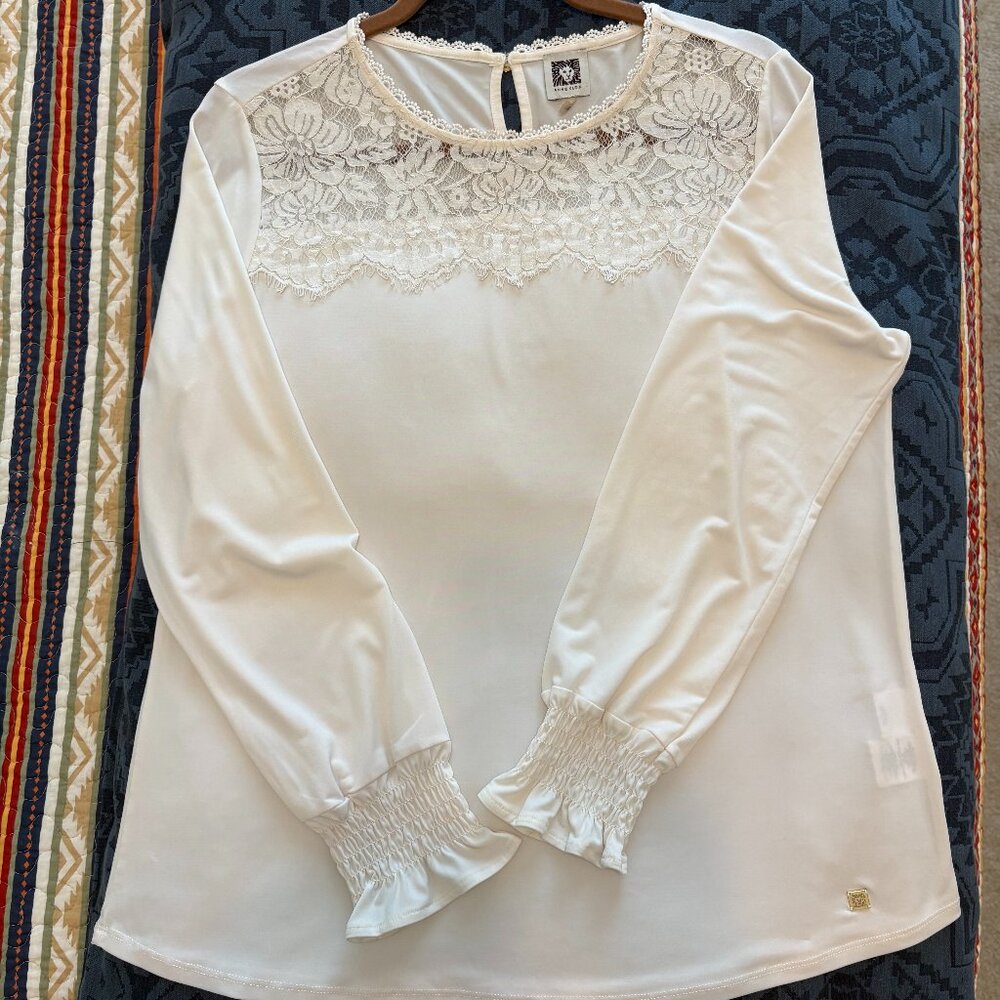 Women's Anne Klein white long sleeve lace top
